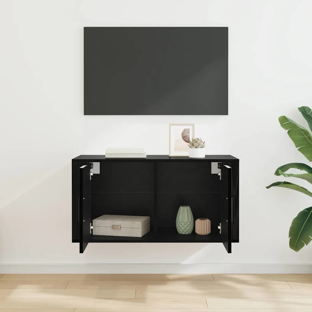 Mobile TV da parete Rovere nero 80 x 34,5 x 40 cm 881152