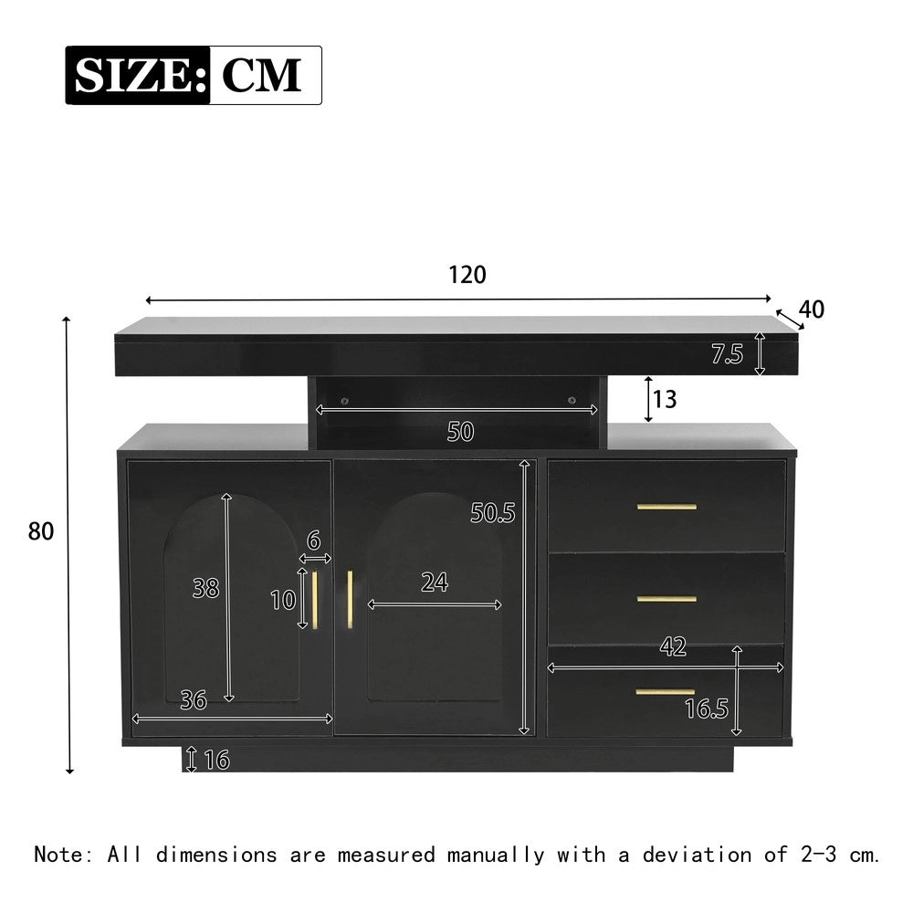 Credenza Buffet con LED 16 Colori ¨C MINIMAL ¨C Nero Lucido 120 cm, Cassetto, Soggiorno