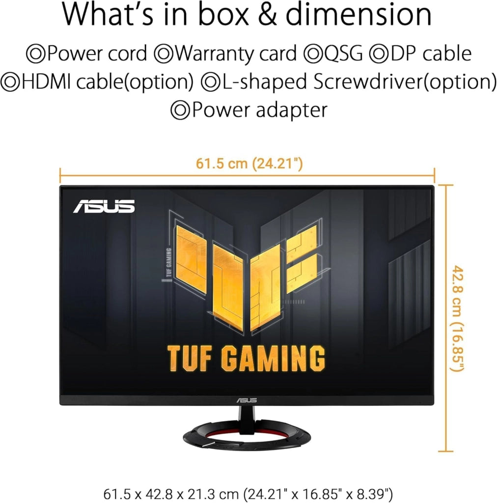 TUF Gaming VG279Q3R Monitor 27", Full HD IPS (1920x1080), 1 ms (GTG), 180Hz, Tecnologia Extreme Low Motion Blur, FreeSync, 100% sRGB, Nero