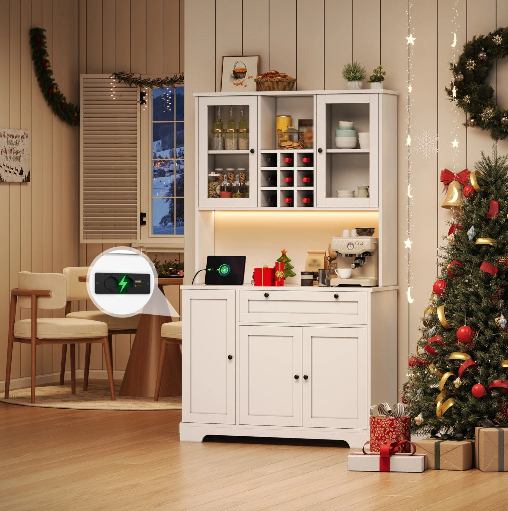 Credenza cucina con LED, prese e ripiani regolabili