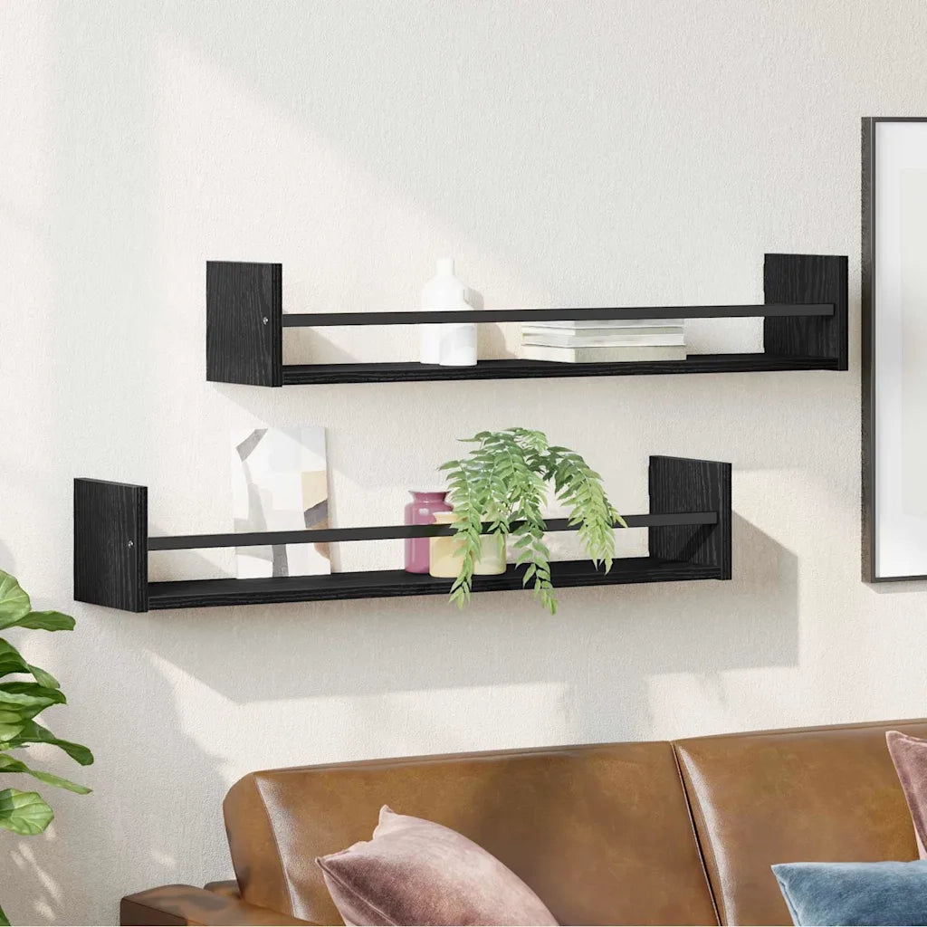 Scaffale da parete 2 pcs Rovere Nero 80 x 16 x 14 cm 869087