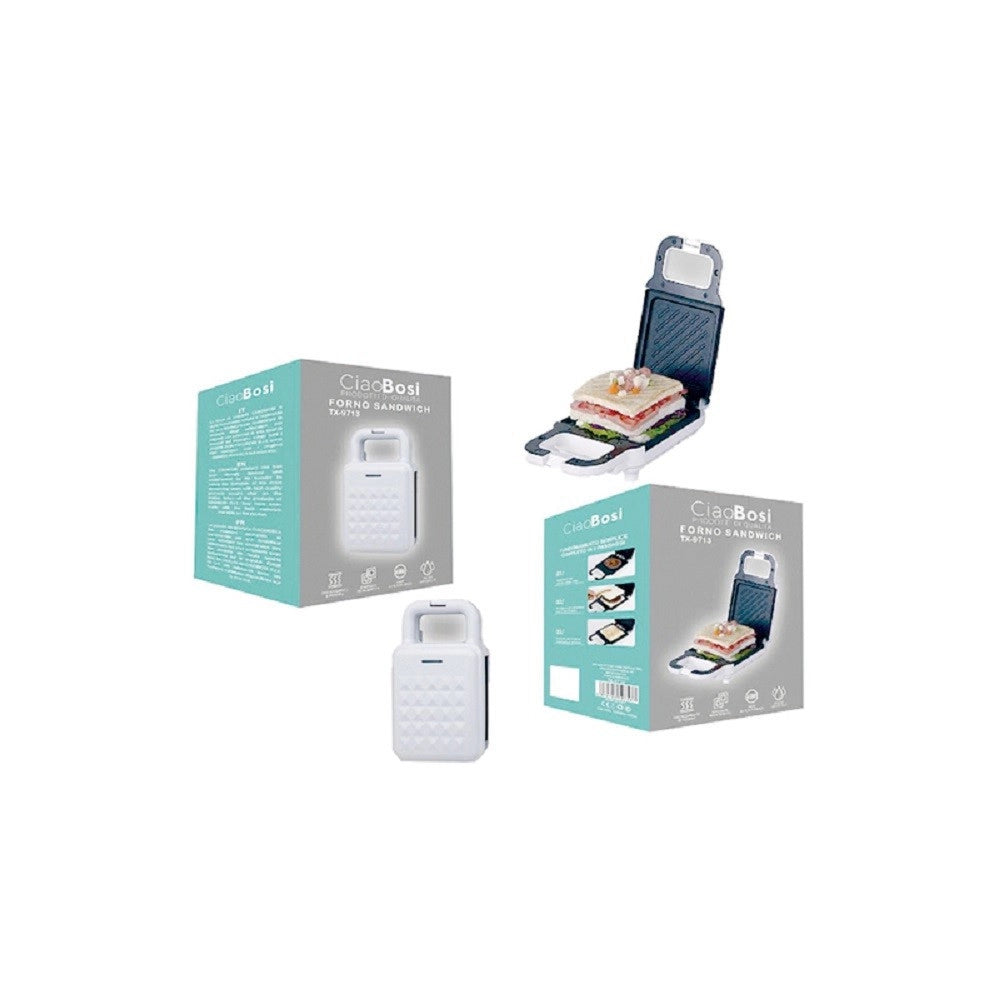 Trade Shop - Piastra Elettrica Macchina Sandwich Toast Tostiera Pancake Waffle Panini Tx-9713 -