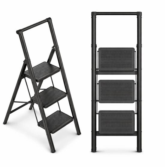 Scale a Porta con Pedali Antiscivolo – Passo Ampio, 2–4 Gradini, Massimo 270 kg – Per Casa, Cucina e Ufficio