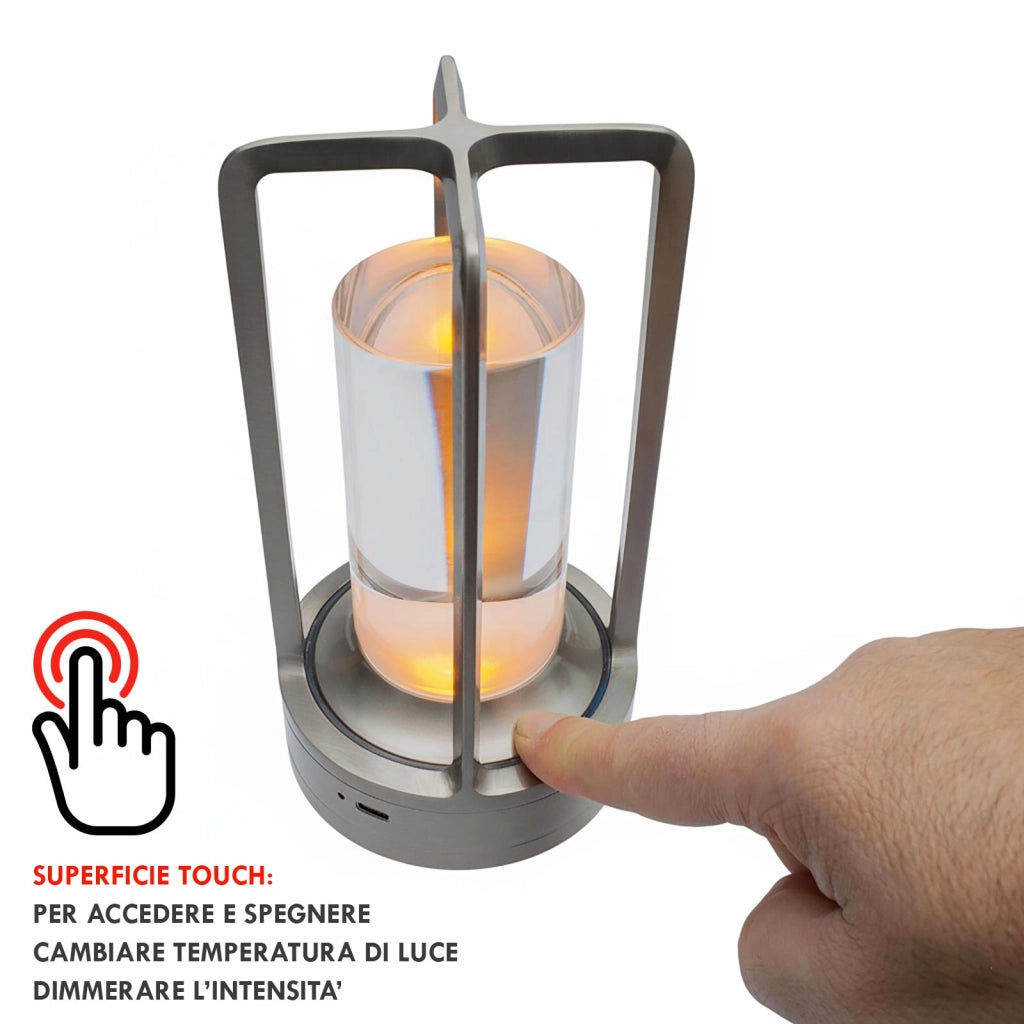 Lampada da tavolo ricaricabile USB LED 3W dimmerabile senza fili luce atmosfera per tavolini bar pub ristorante COLORE ARGENTO