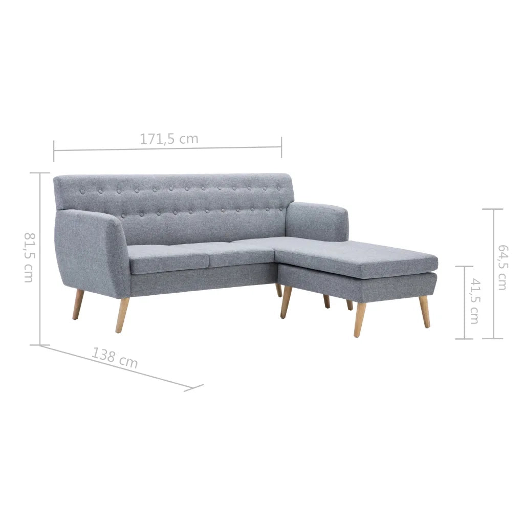 Divano a L Rivestito in Tessuto 171,5x138x81,5 cm Grigio Chiaro 247024
