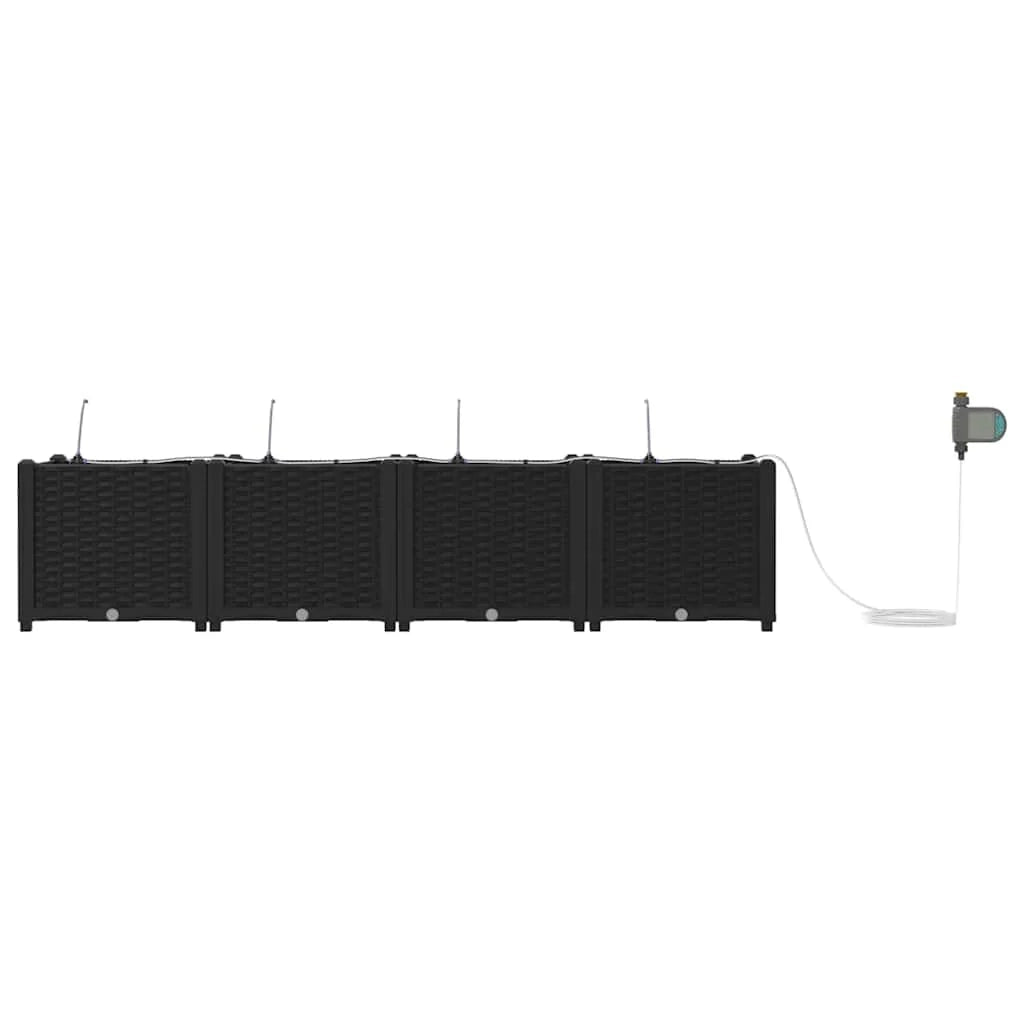 Set di 4 fioriere da giardino moderne 160 x 40 x 37,5 cm in acciaio nero 02_0058545
