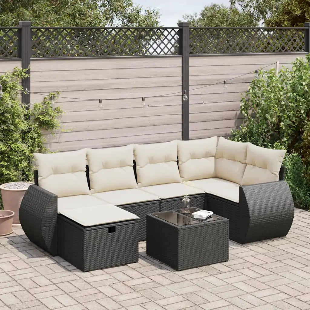 Set Divani da Giardino con Cuscini 7pz Nero Polyrattan