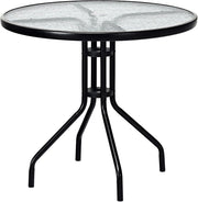 Tavolo da Giardino Rotondo con Foro per Ombrellone, Tavolo da Pranzo con Piano in Vetro e Telaio in Metallo, 70 x 70 x 71 cm, Tavolino da Esterno Classico per Cortile, Terrazza, Balcone