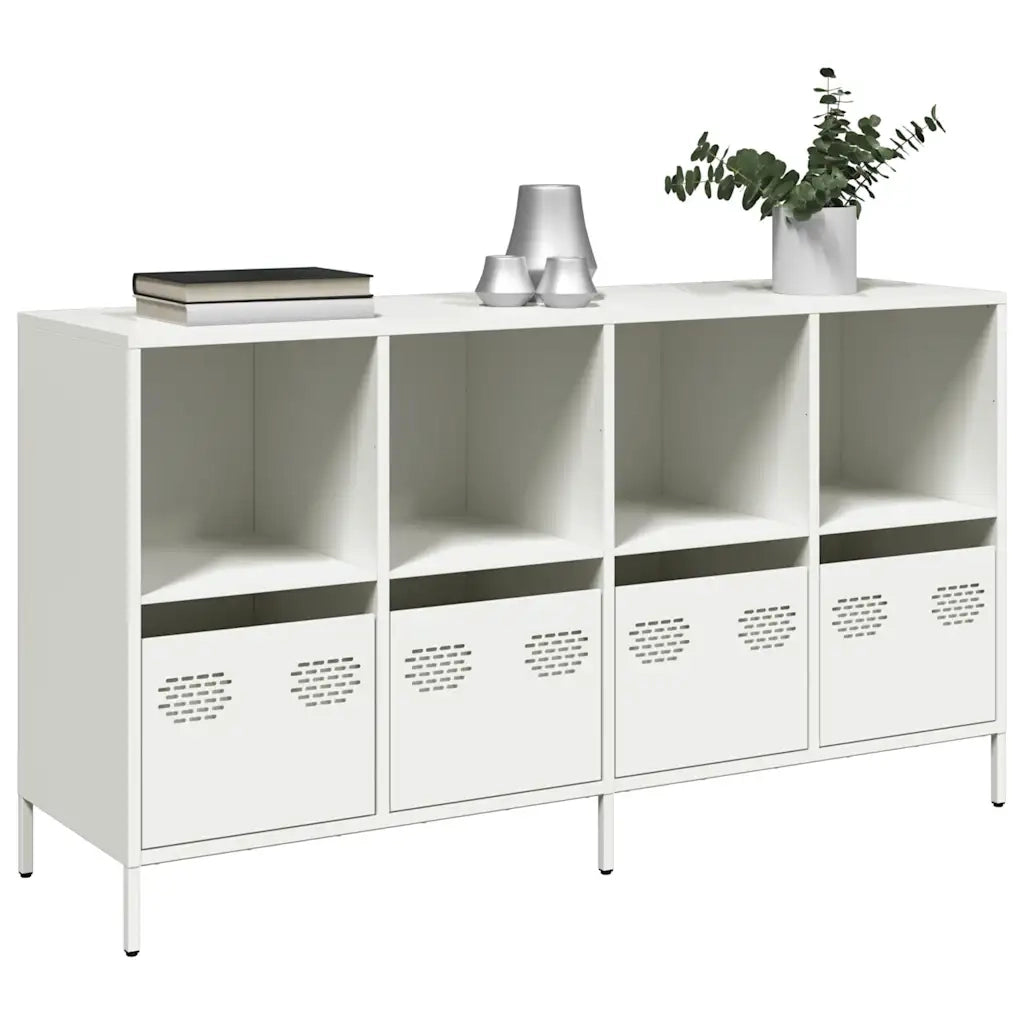 Credenza Bianca 135x39x73,5 cm in Acciaio Laminato a Freddo
