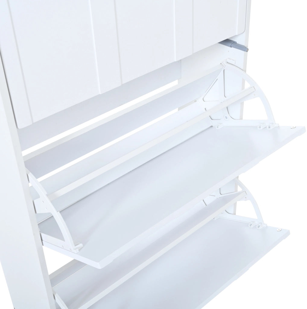 Mobile portascarpe 70x25x120 cm con 6 ripiani nascosti in MDF bianco