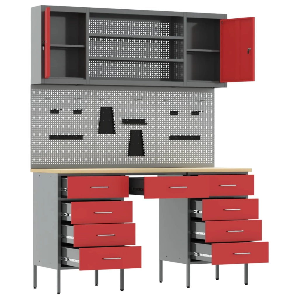 Mobile da lavoro 8 pcs Rosso Legno ingegnerizzato e acciaio 3321461