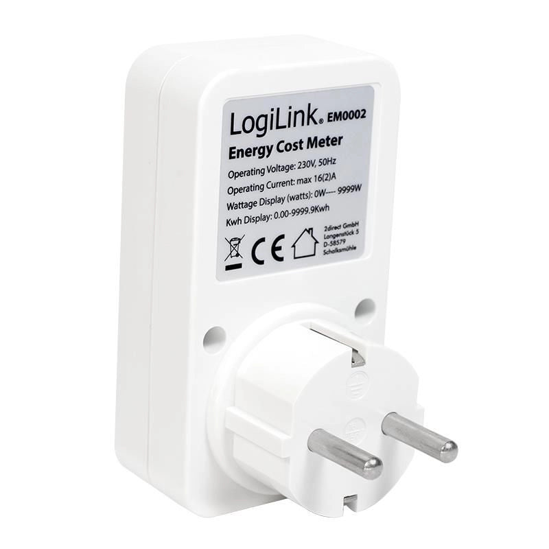 LogiLink EM0002 Misuratore di Consumo Energetico Presa Schuko 16A 3680W Display LCD kWh