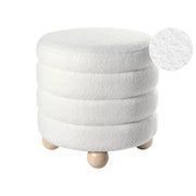 Pouf Bianco Sporco Boucle Tappezzeria Gambe in legno di pino Poggiapiedi Accessori per la casa Soggiorno