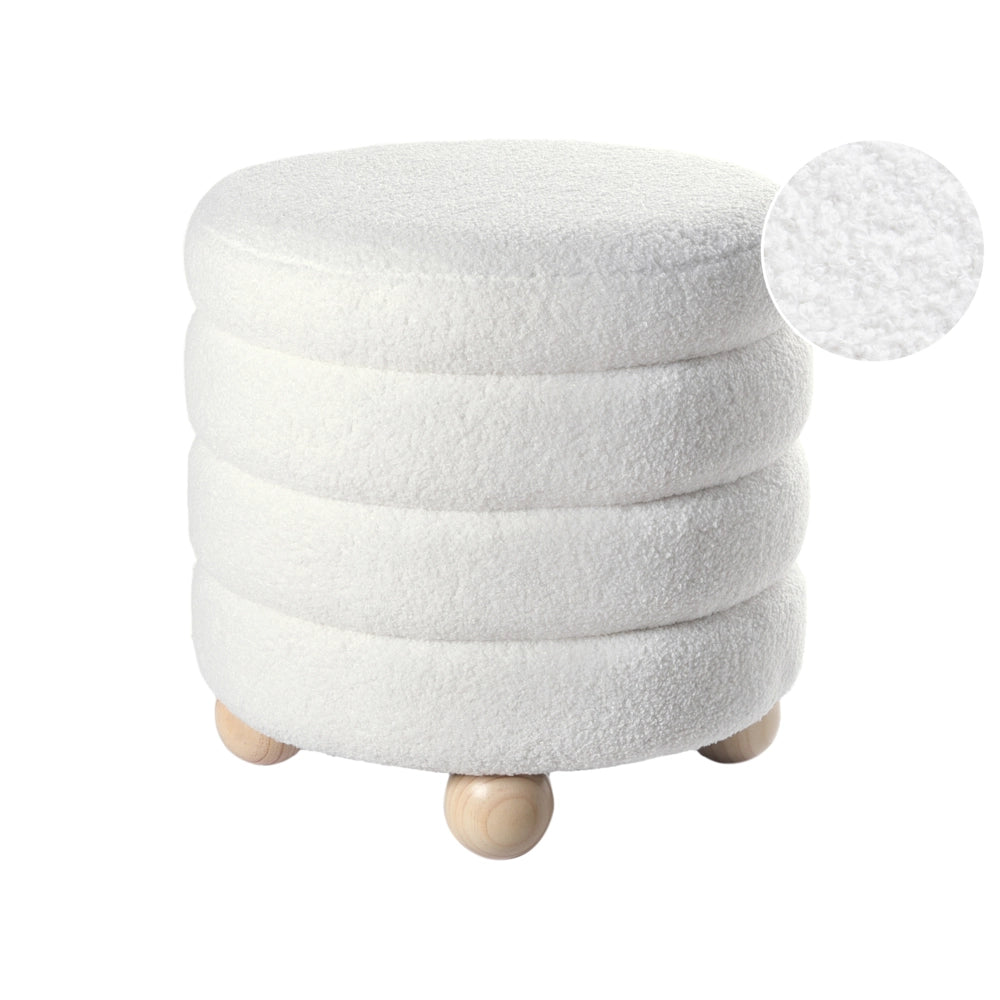 Pouf Bianco Sporco Boucle Tappezzeria Gambe in legno di pino Poggiapiedi Accessori per la casa Soggiorno