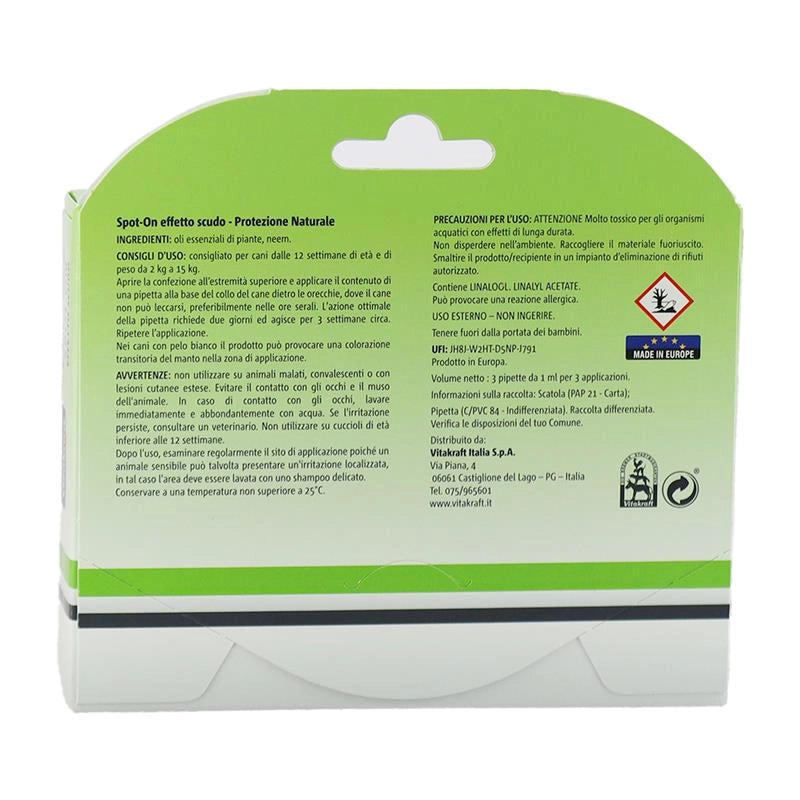 VITAKRAFT SPOT - ON NATURALE PER CANI TAGLIA PICCOLA DA 12 A 15 KG 3 FIALE DURATA 9 SETTIMANE