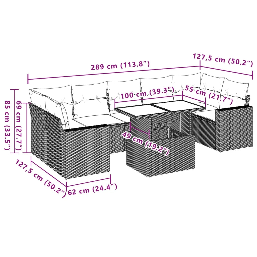 Set Divano da Giardino 8 pz con Cuscini Grigio in Polyrattan 3267150