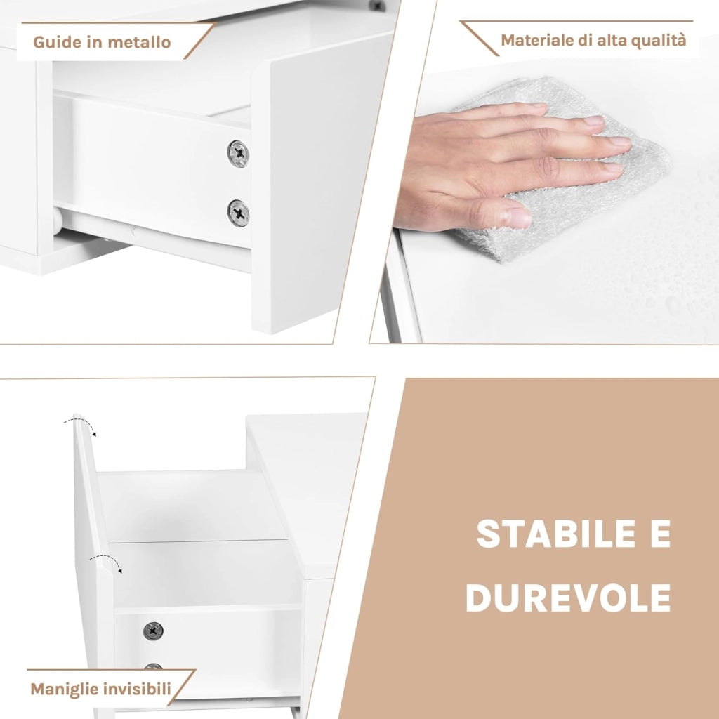 Set di 2 Comodini Sospeso con Cassetto, Comodino Galleggiante, 40x30x14 cm, Comodino a Parete Mensola da Letto, Mobili per Camera da Letto in Legno, Salvaspazio, Moderno, Bianco, NTS24ws-2