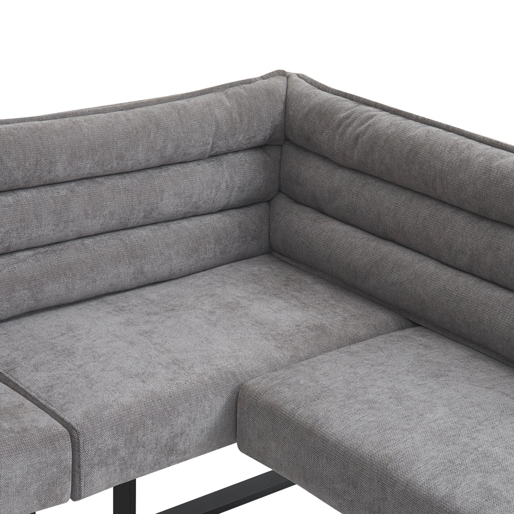 Set Tavolo da Pranzo con Panca Angolare e 2 Sedie ¨C MINIMAL ¨C Grigio/Legno, Tessuto Chenille