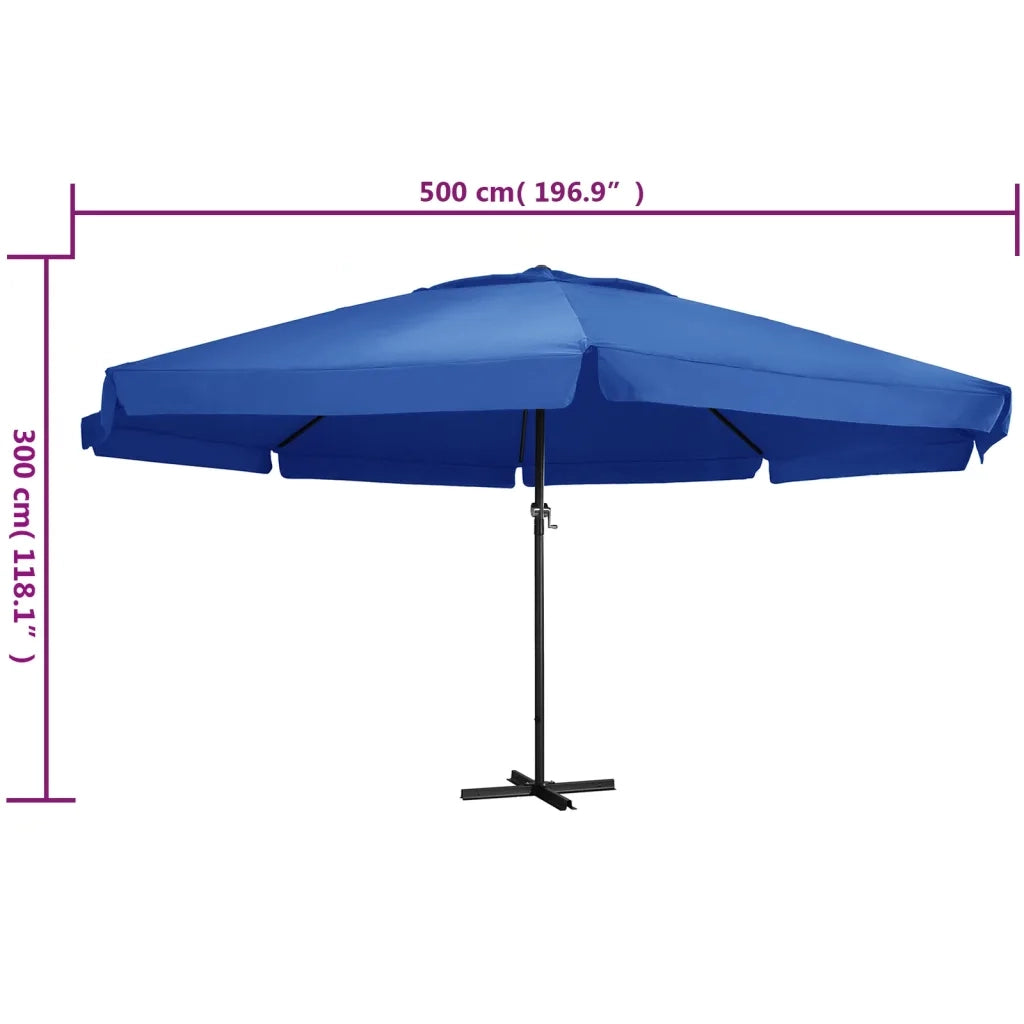 Ombrellone da Giardino-Ombrello da Balcone con Palo in Alluminio 500 cm Azzurro
