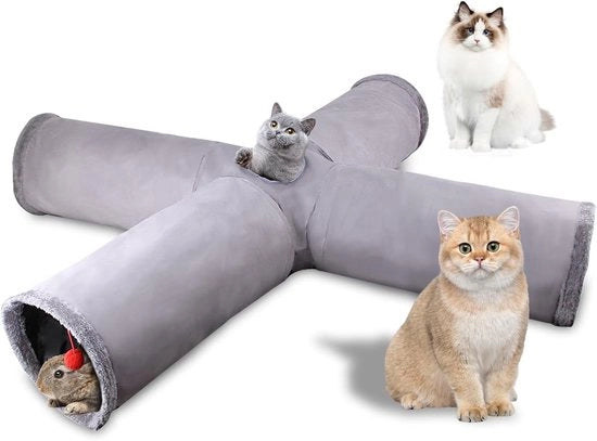 Tunnel a quattro vie pieghevole con tunnel di pallavolo - Tubo extra lungo per gatti, conigli e piccoli animali