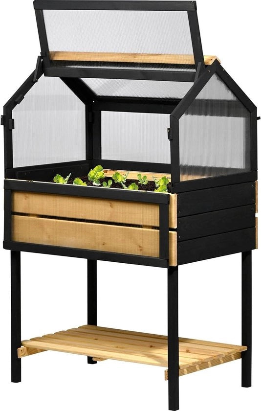 Bloembed Elevato con Struttura per Serra - Cassetto per Coltivazione in Legno di Abete Dimensione L - Cassetto per Erbe e Spezie - 76 x 48 x 118 cm - Antracite Naturale