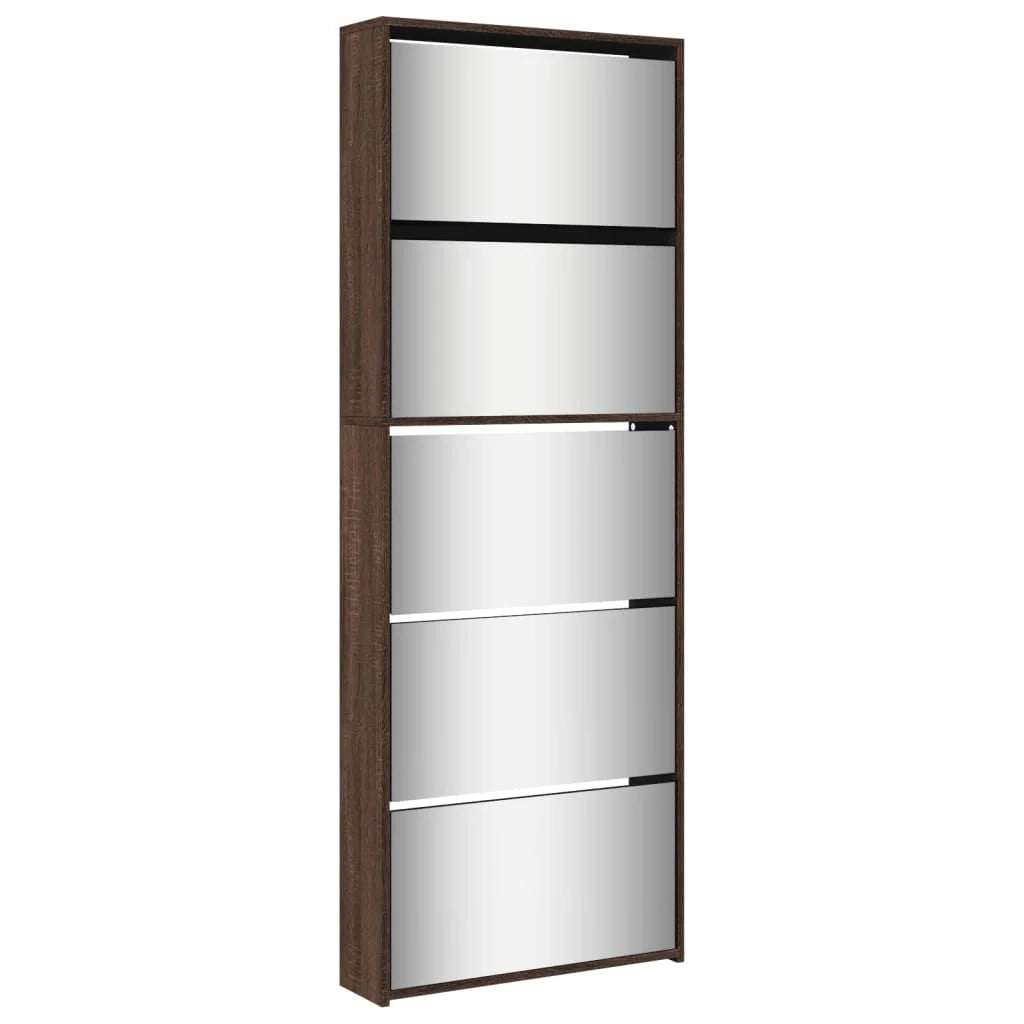 Scarpiera mobiletto portascarpe mobile ingresso/corridoio/soggiorno con specchio 5 ripiani 63 x 17 x 169,5 cm marrone 02_0021892