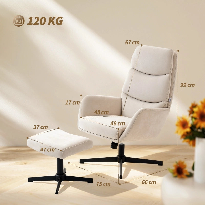 POLTRONA con poggiapiedi, schienale alto, base in metallo, beige