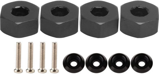 Adattatore per pneumatici 4 pezzi - Lega di alluminio - Adatto per WPL D12 1/10 veicoli da corsa - Solido e duraturo - Migliorata stabilità del veicolo - Incluso set di viti di fissaggio - Adattatore a forma di hex