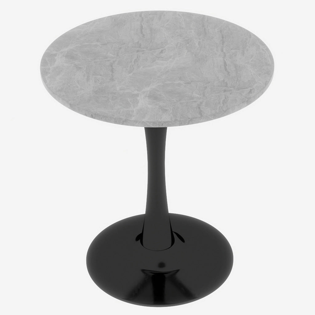Tavolo da pranzo - rotondo 70 cm - stile mid-century - marmo grigio chiaro - per 2-4 persone - nero