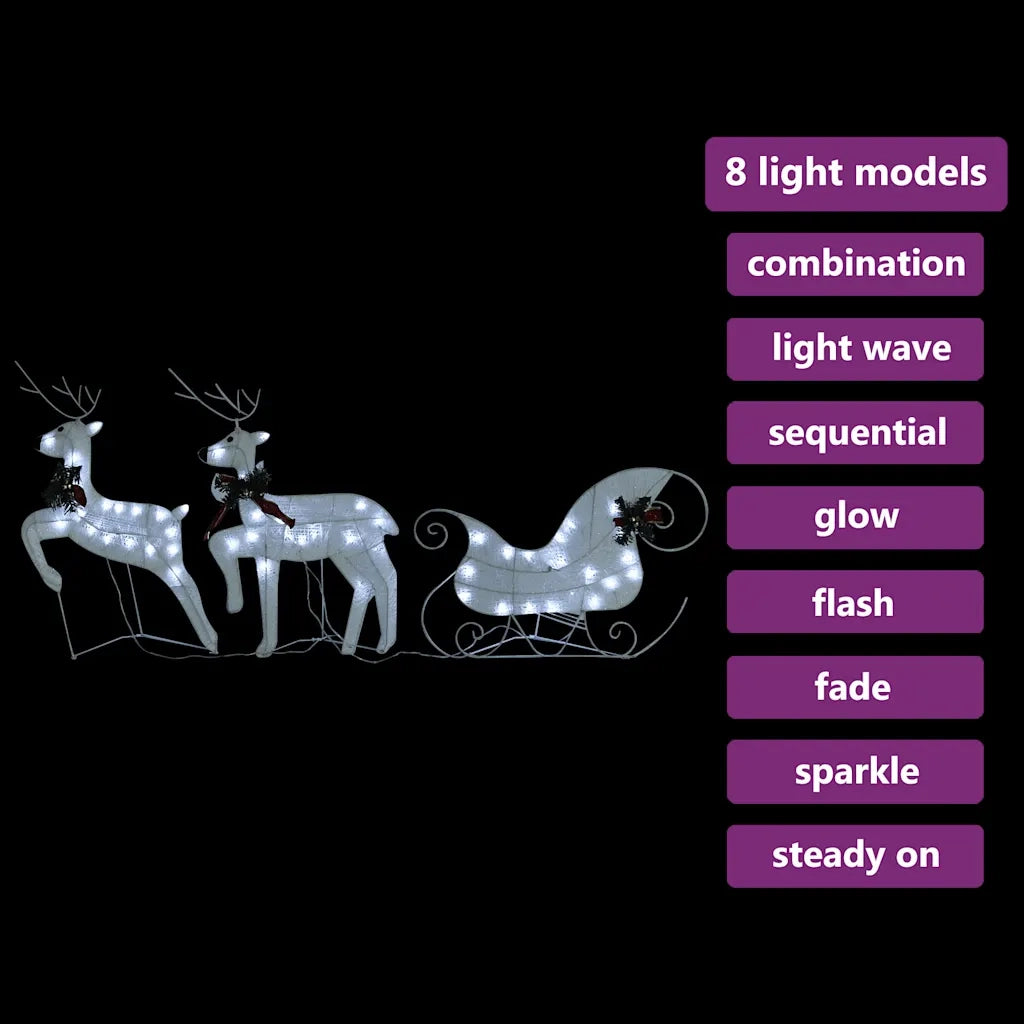 Renne e Slitta di Natale Decorazione Esterni 60 LED Bianco CFW7774295