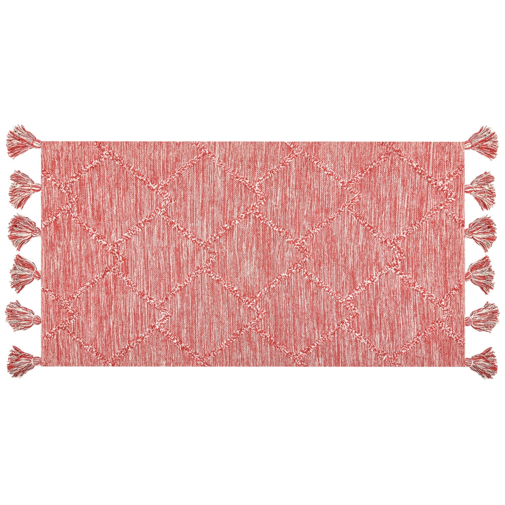 Tappeto rosso 80 x 150 cm cotone motivo geometrico soggiorno camera da letto