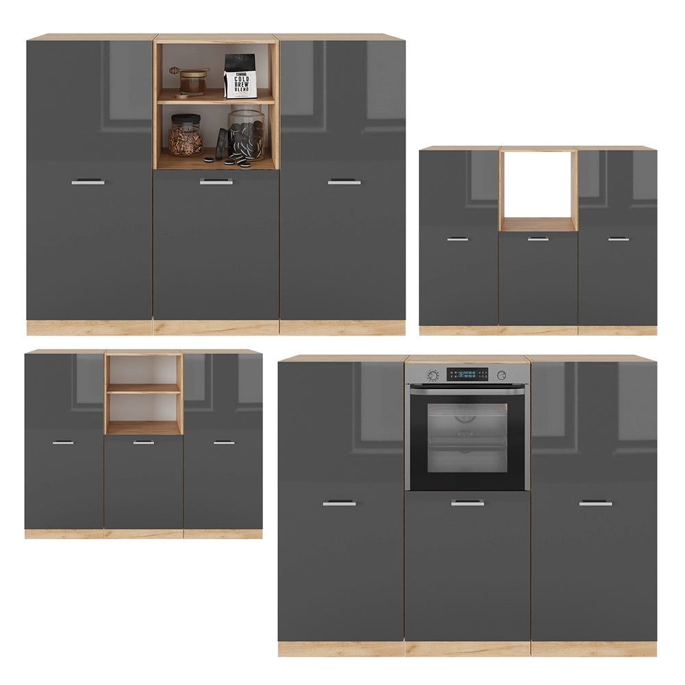 Cucine componibili piccole R-Line Antracite lucido/Rovere dorato 180 cm senza piano di lavoro Vicco