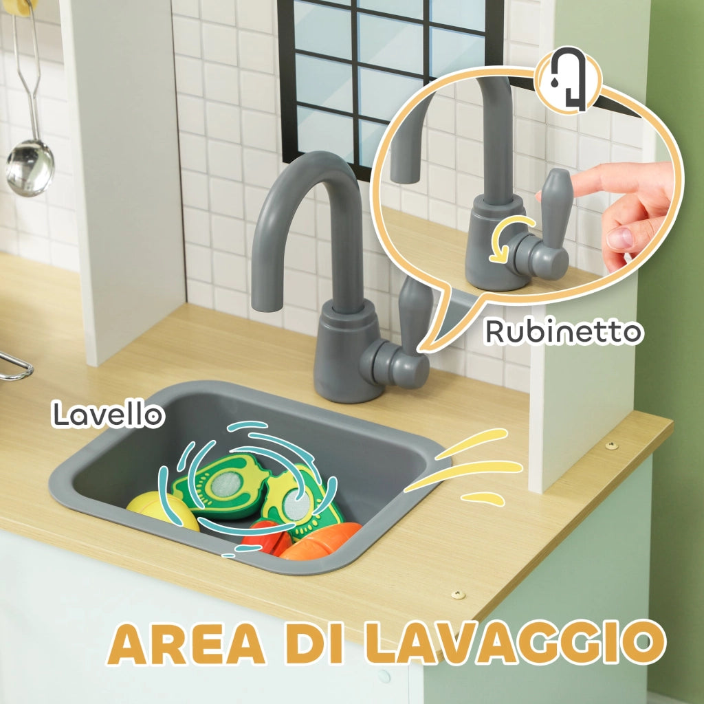 Cucina Giocattolo per Bambini con Fornelli e Armadietti 72x33x85,2 cm in Legno e PP Blu e Bianco