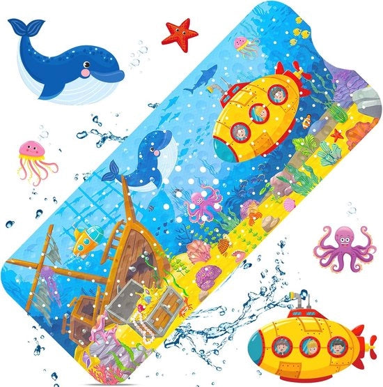 Matrice antiscivolo per bagni per bambini 100 x 40 cm - con morsetti - senza BPA e resistentente alla muffa - lavabile in lavatrice