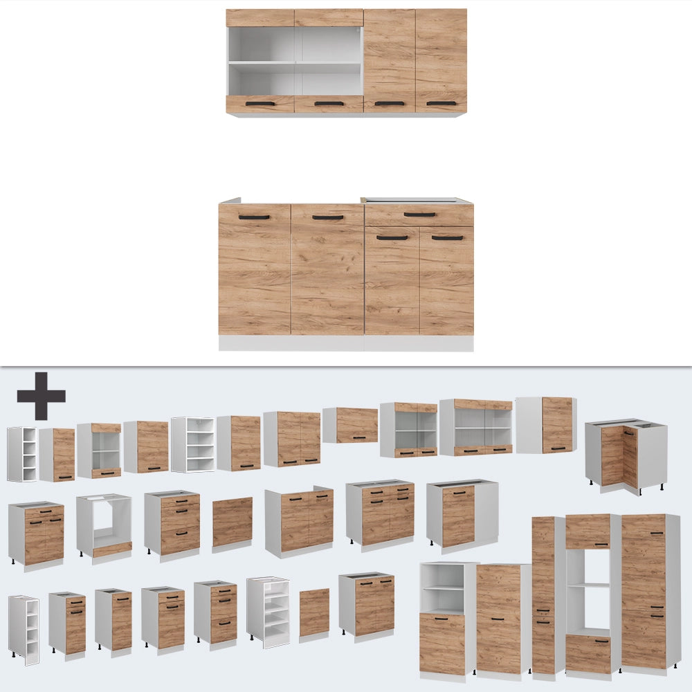 Vicco Cucina monoblocco Quercia dorata/bianco 140 cm senza piano di lavoro