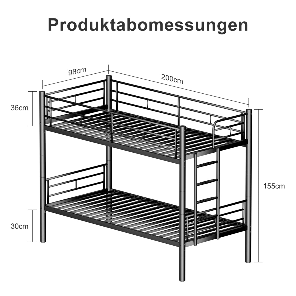 Etagenbett mit Sicherheitsgel?nder metallo nero 90x200 cm