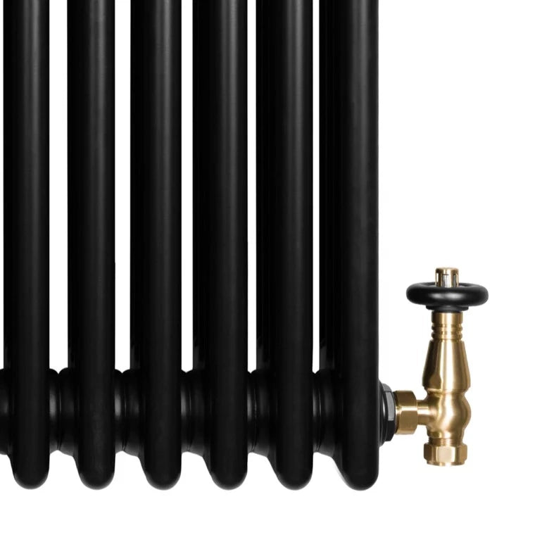 Radiatore Tradizionale 4 Colonne Orizzontale Nero & Valvole 300 x 1505 mm