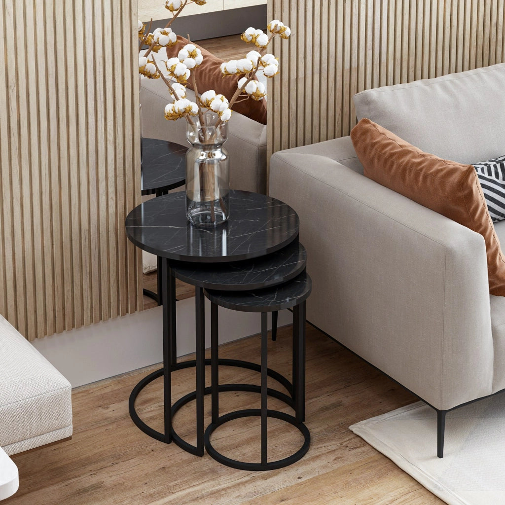 Daiano, Tavolino da Salotto set 3 Pezzi, 50x50x58h cm Nero