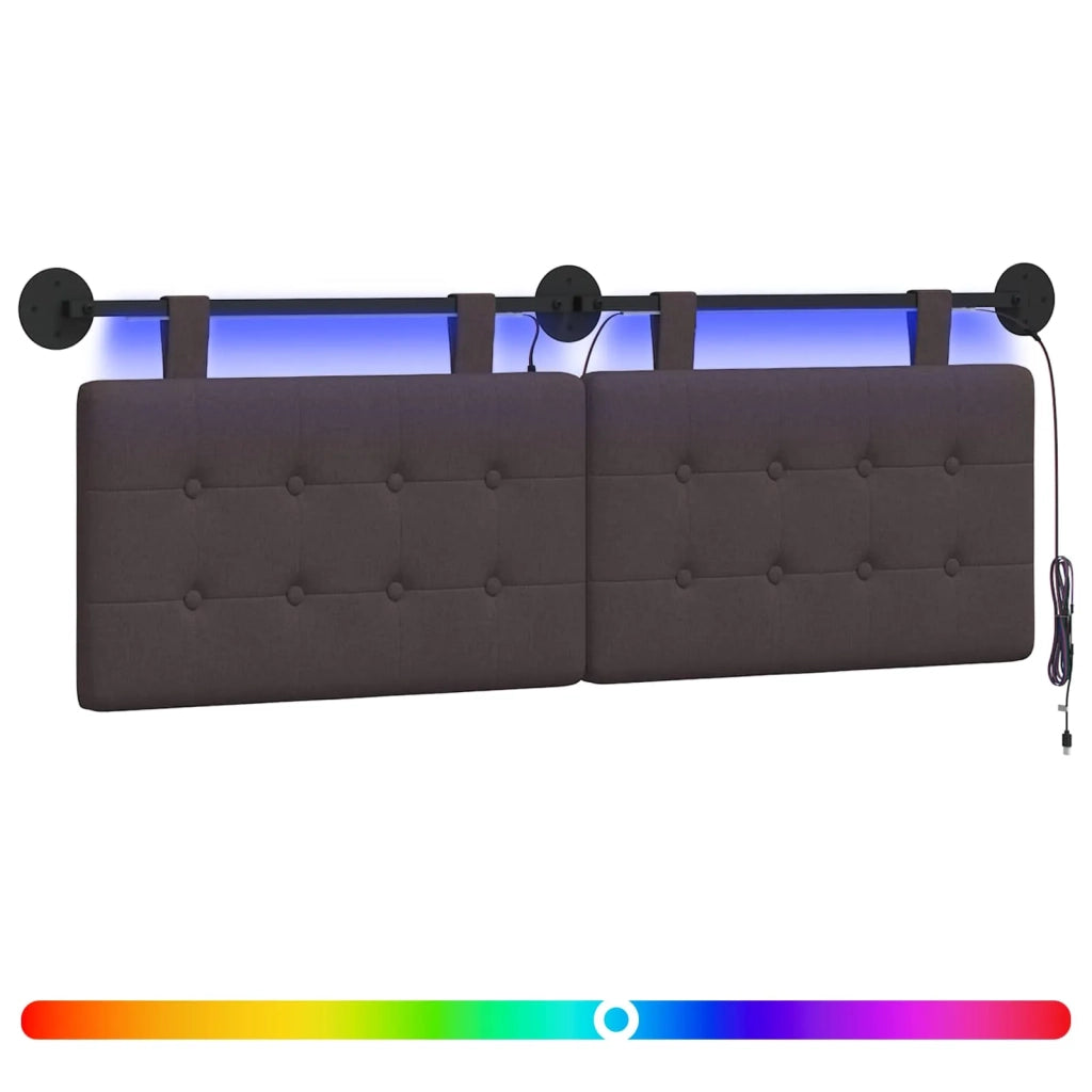 Testiera sospesa Con luce LED Marrone Scuro Tessuto
