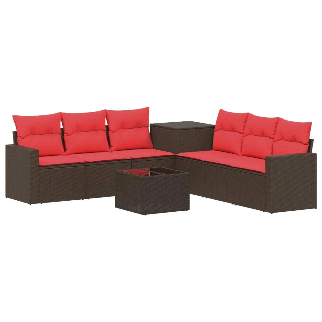 Set di divani 8 pz Marrone e Rosso Rattan sintetico e Acciaio 3448327