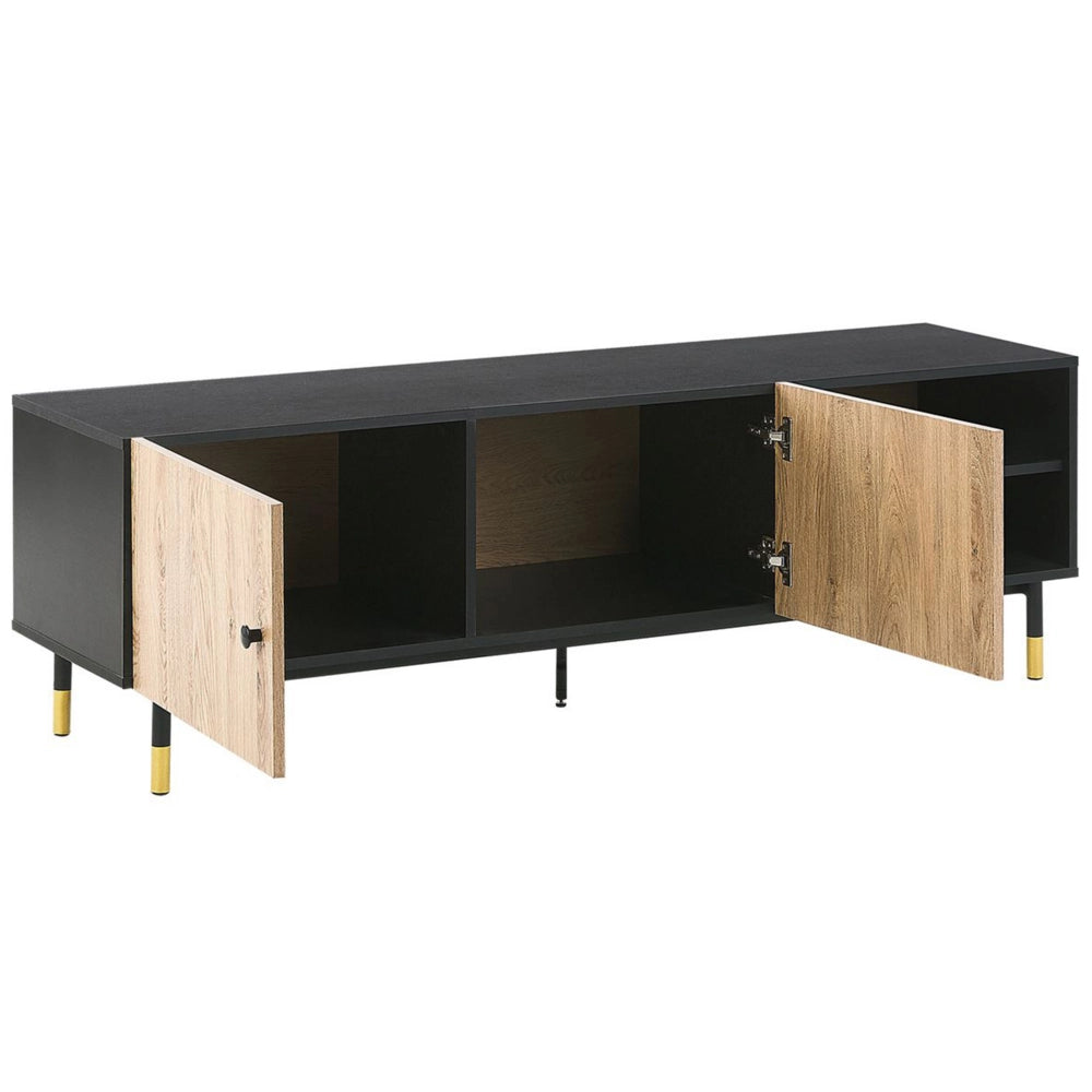 Mobile TV Gambe in metallo in truciolare di legno Nero e chiaro per TV fino a 65'' con funzione di archiviazione su ripiani
