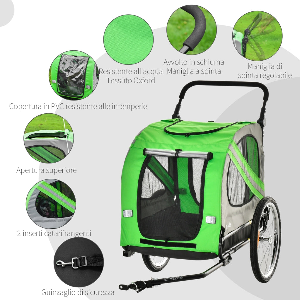 Carrello Bici e Passeggino 2 in 1 per Cani ¨C zephmum ¨C Verde, Acciaio, Tessuto Oxford