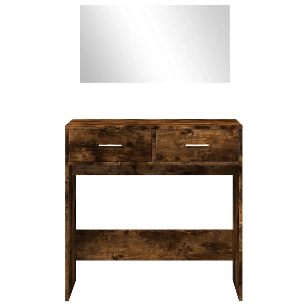 Toeletta con Specchio-Tavolo da Vanit¨¤ Rovere Fumo 80x39x80 cm