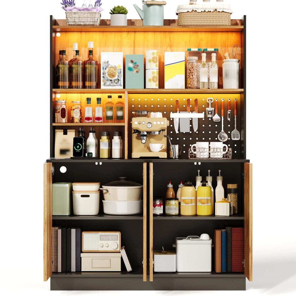 Mobile da cucina con LED RGB e prese integrate; 120x43x160 cm; MDF naturale e nero
