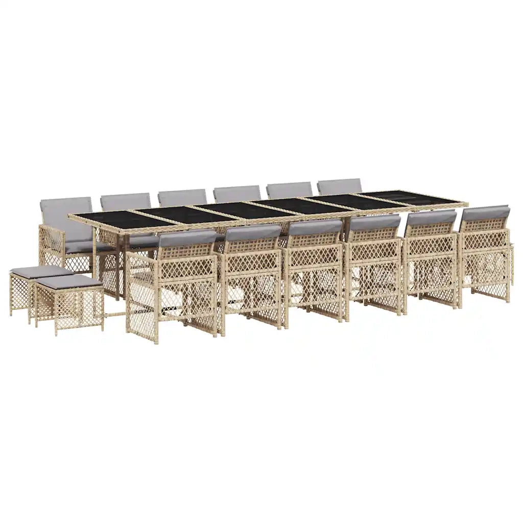 Set da Pranzo da Giardino 17 pz con Cuscini Beige in Polyrattan 3210828