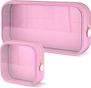 Set di trucco trasparente da viaggio di 2 pezzi - Borsa cosmetica impermeabile - Organizzatore di trucco portatile in PVC e nylon - Autorizzato TSA - Rosa - Per donne