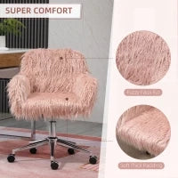 Sedia Girevole, Sedia Computer, Regolazione dell'Altezza del Sedile, Sedia per Ragazze, Ecopelle, Schiuma, Rosa + Argento, 57 x 60 x 75-85 cm
