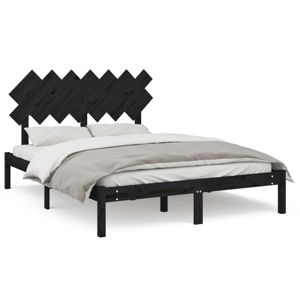 Giroletto-Struttura Letto Nero 140x190 cm in Legno Massello 654280