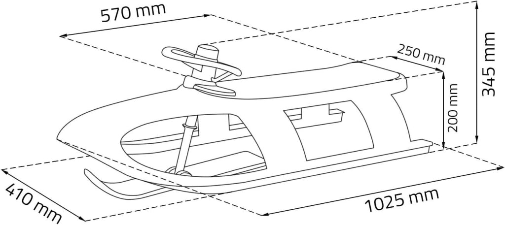 Slitta alta con paletta orientabile tramite volante, con pattini in acciaio e fune, modello bullet control