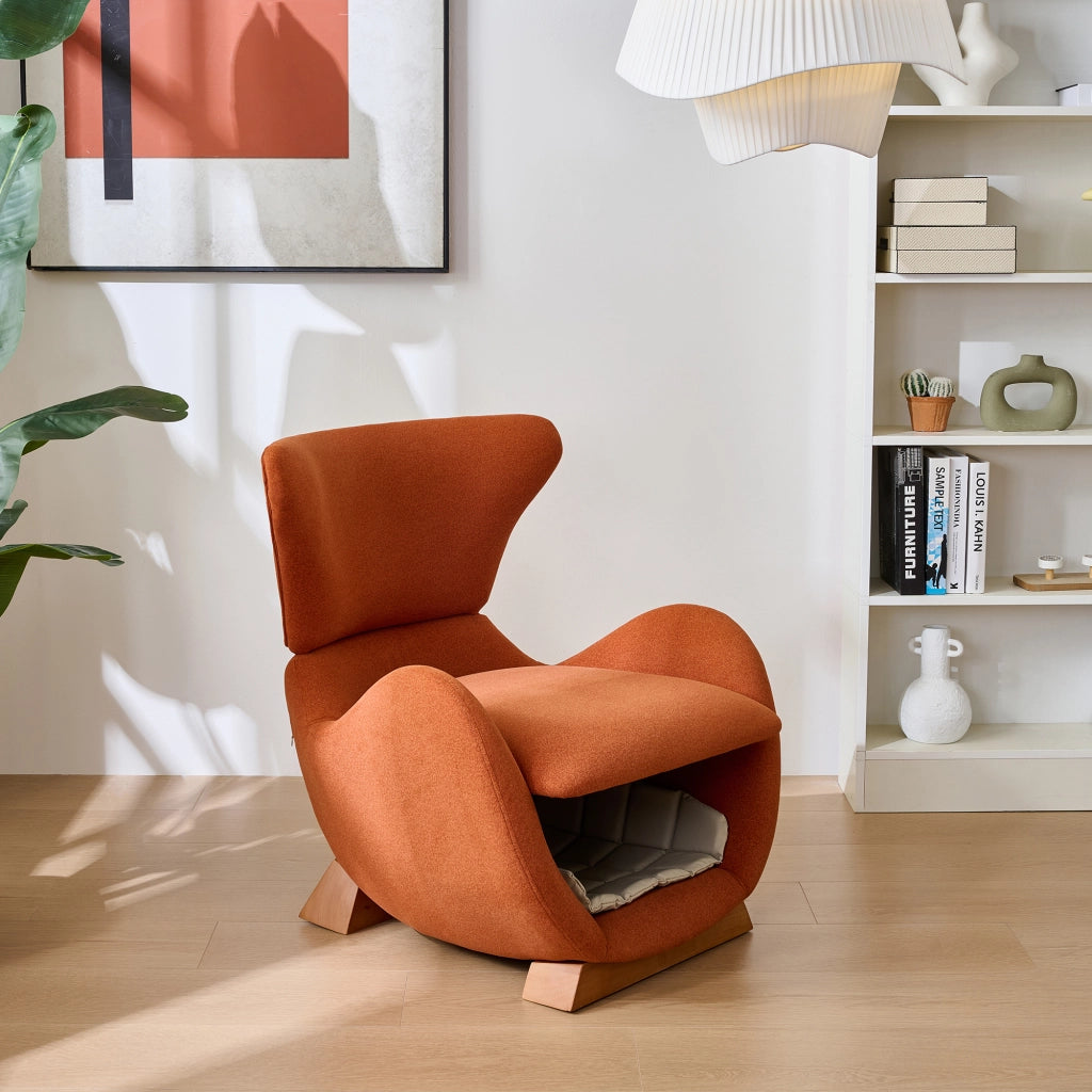 Poltrona Lounge con Nicchia per Gatto o Cane Piccolo; Design Ergonomico; Tessuto e Legno; Rosso Mattone 66 × 69 × 76 cm